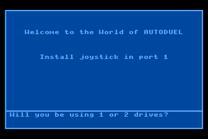 AutoDuel Atari 8-bit Screenshot: Welcome to AutoDuel!