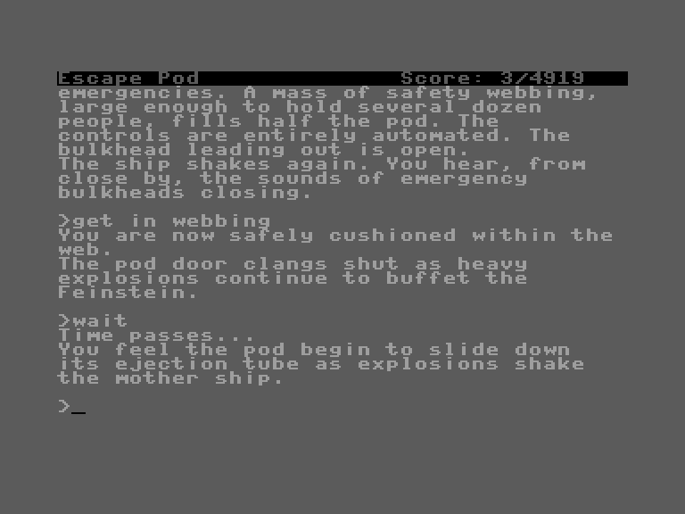 Planetfall Commodore 16 & Plus/4 Screenshot: There's not much to do at the moment other than wait...