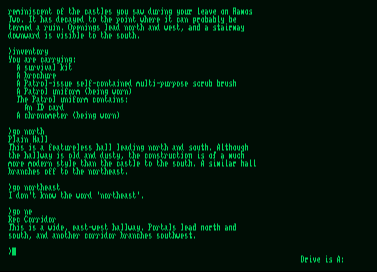 Planetfall Amstrad PCW Screenshot: Exploring again...
