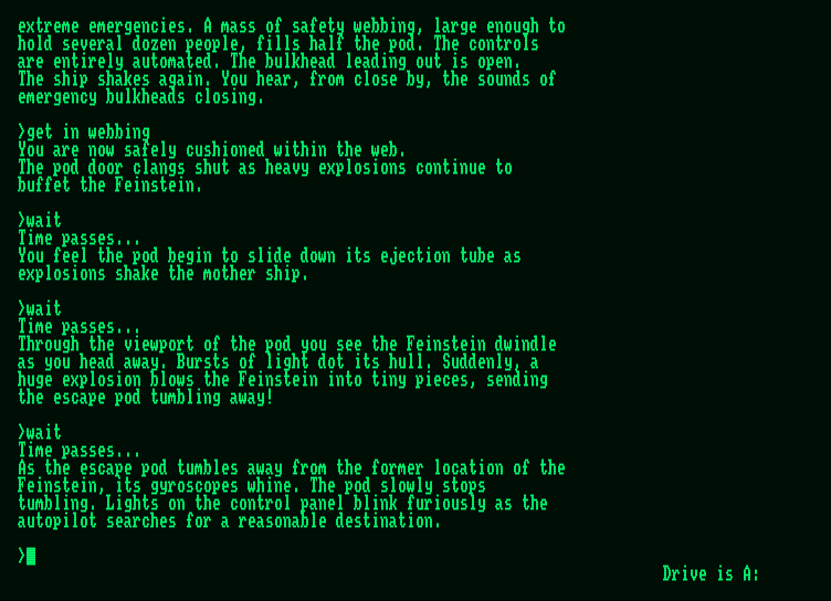 Planetfall Amstrad PCW Screenshot: I'm in an escape pod...