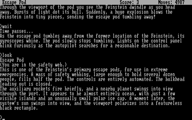 Planetfall IBM PC/Compatibles Screenshot: In an escape pod.