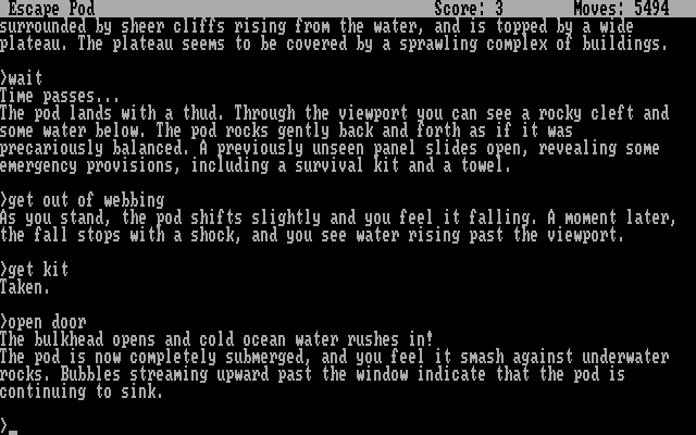 Planetfall IBM PC/Compatibles Screenshot: Escape pod has landed.
