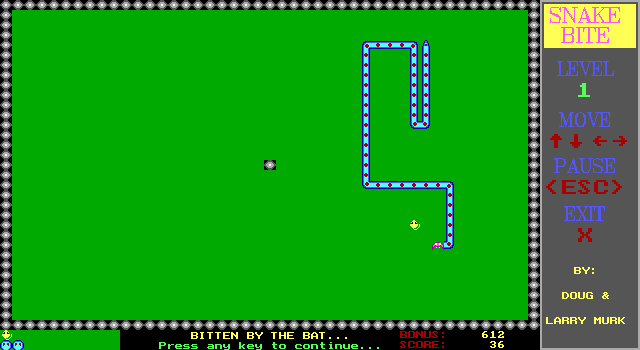 Snake Bite IBM PC/Compatibles Screenshot: I was bitten by the bat!