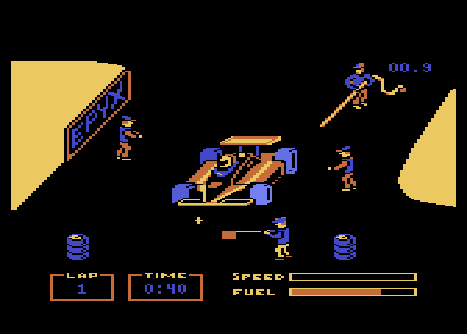 Pitstop Atari 8-bit Screenshot: Time for a pitstop...