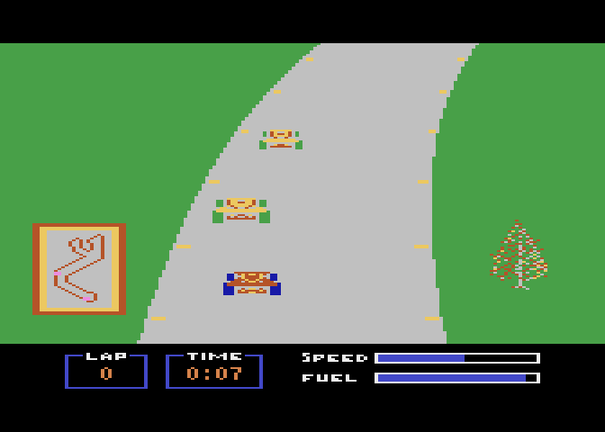 Pitstop Atari 8-bit Screenshot: Don't crash into other cars!