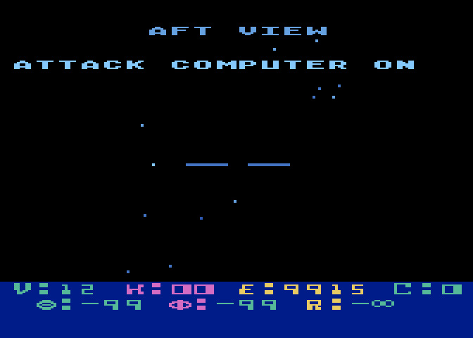 Star Raiders Atari 5200 Screenshot: When starting a game, you'll need to turn on your computer, shields, and more...