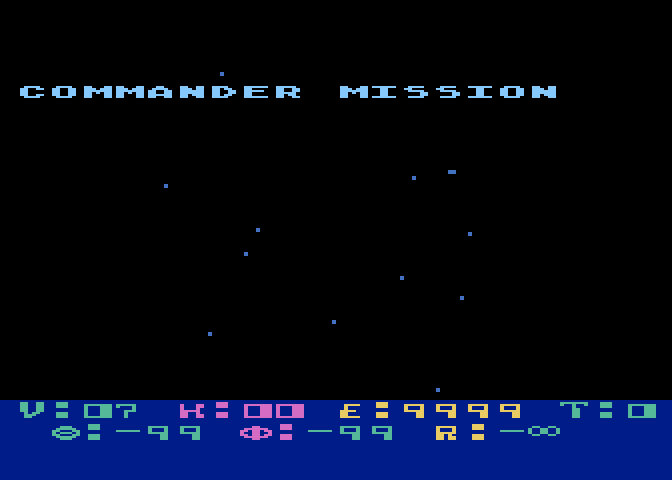 Star Raiders Atari 5200 Screenshot: Starting a game at the commander skill level.