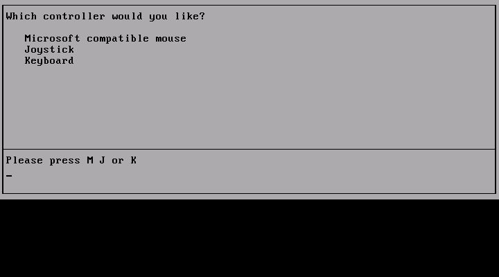 Strike II IBM PC/Compatibles Screenshot: Controller selection.