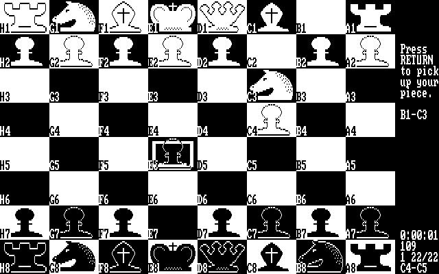 World Class Chess IBM PC/Compatibles Screenshot: Optionally, the space names can be shown on the board.
