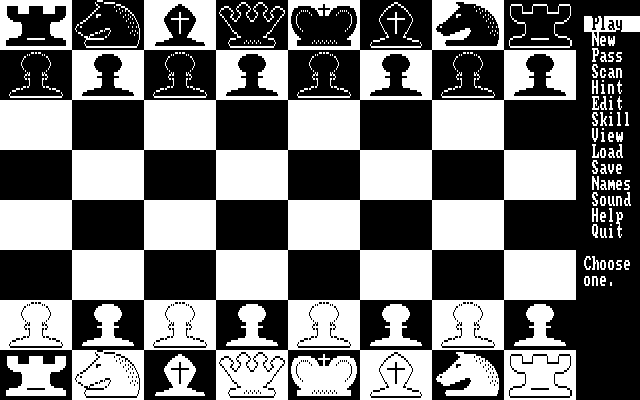 World Class Chess IBM PC/Compatibles Screenshot: The starting screen and menu.