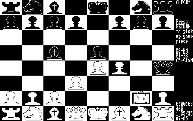 World Class Chess IBM PC/Compatibles Screenshot: Select a piece to move.