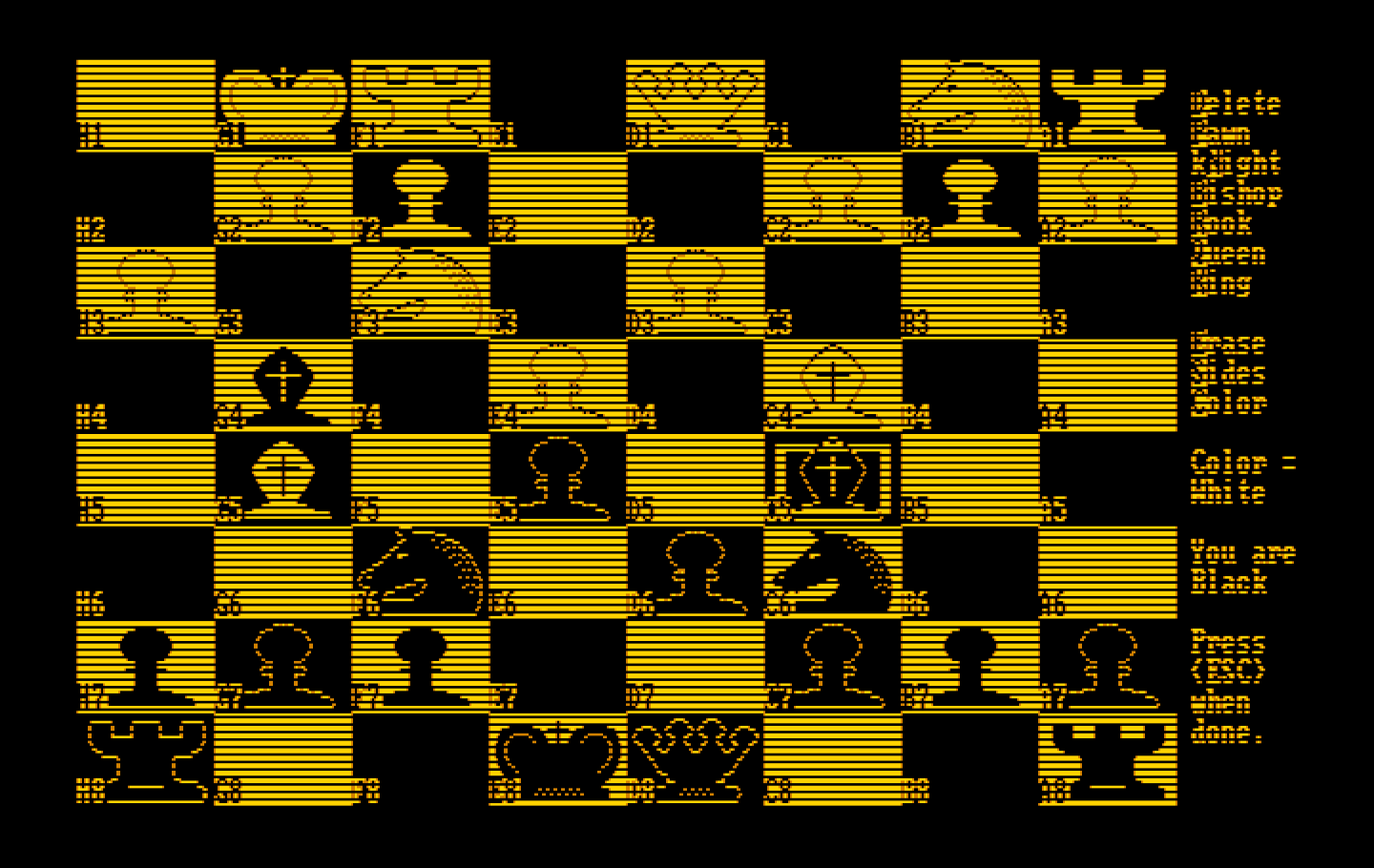 World Class Chess IBM PC/Compatibles Screenshot: The board can be edited to manually set up a scenario.