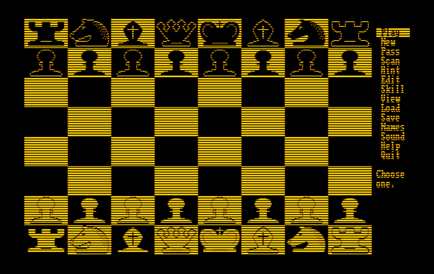 World Class Chess IBM PC/Compatibles Screenshot: Starting screen and menu.