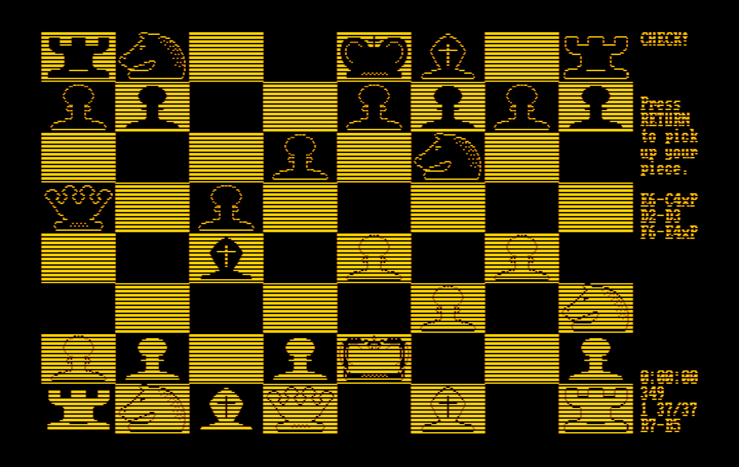 World Class Chess IBM PC/Compatibles Screenshot: Check! Be careful...
