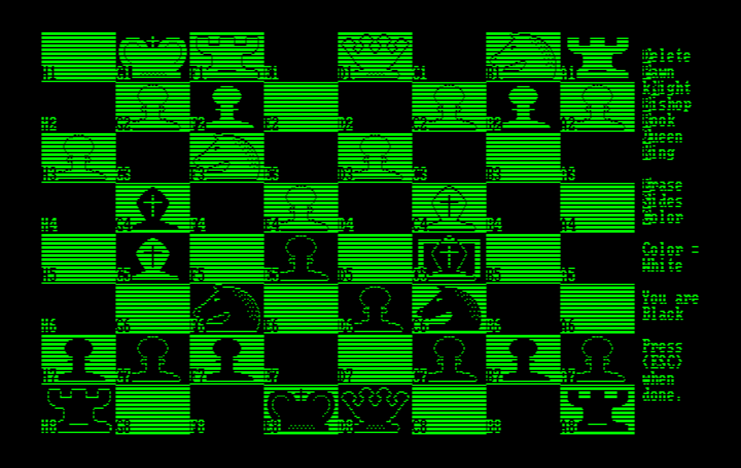 World Class Chess IBM PC/Compatibles Screenshot: The board can be edited to manually set up a scenario.