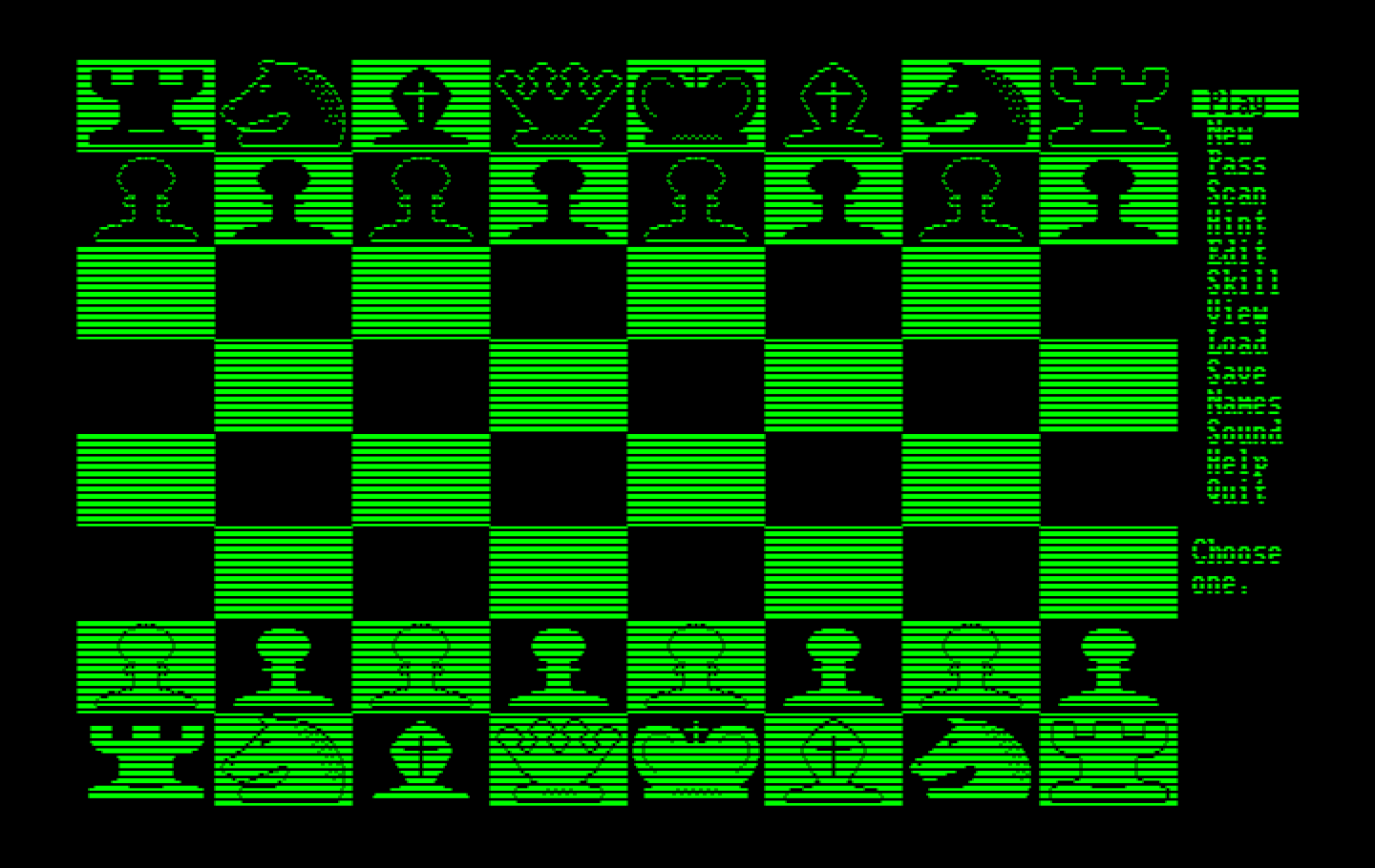 World Class Chess IBM PC/Compatibles Screenshot: Starting screen and menu.