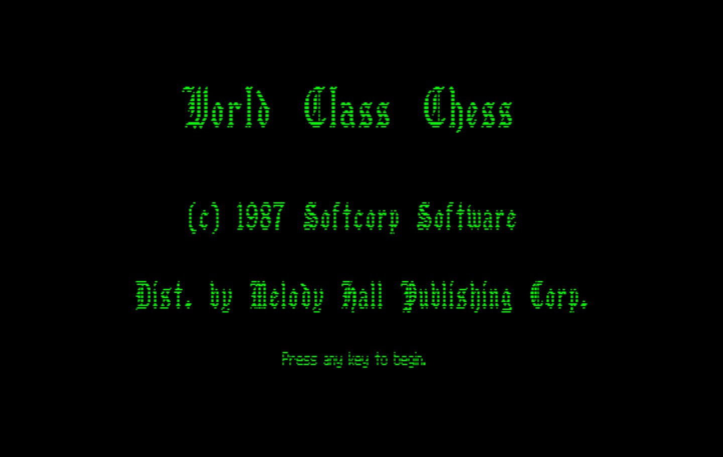 World Class Chess IBM PC/Compatibles Screenshot: Title screen.