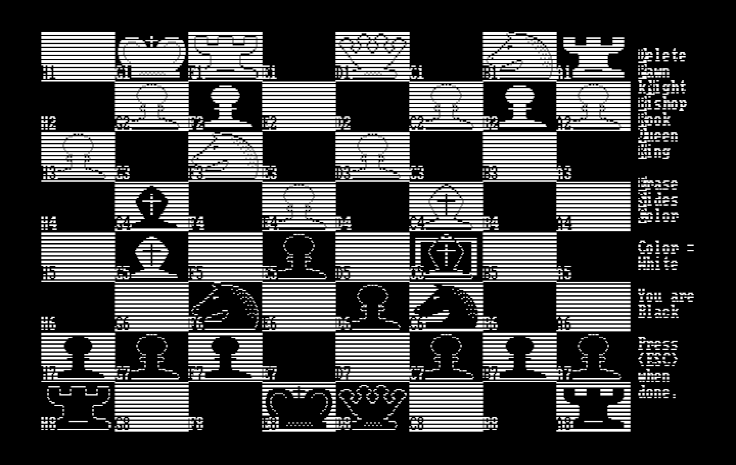 World Class Chess IBM PC/Compatibles Screenshot: The board can be edited to manually set up a scenario.