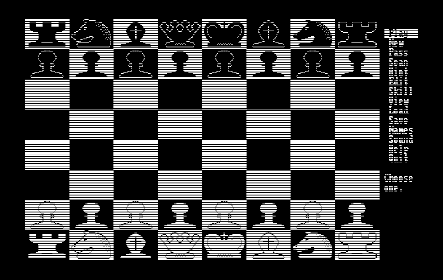 World Class Chess IBM PC/Compatibles Screenshot: Starting screen and menu.