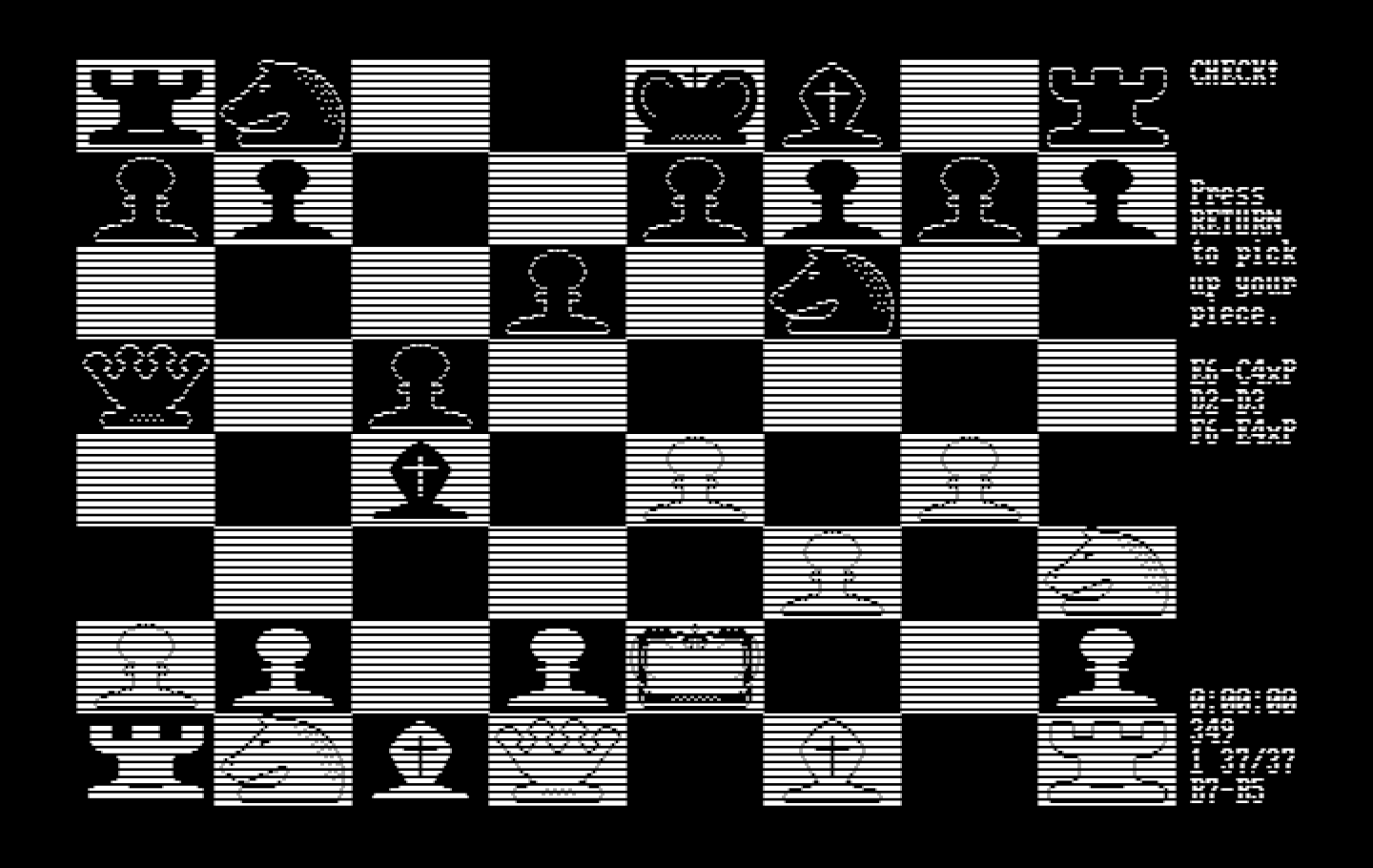 World Class Chess IBM PC/Compatibles Screenshot: Check! Be careful...