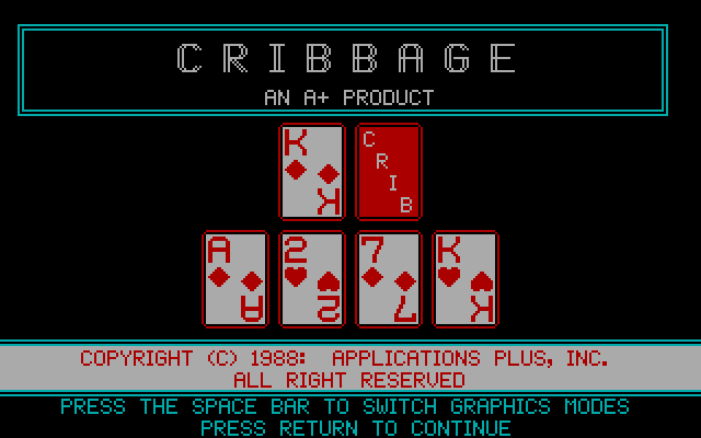 Cribbage IBM PC/Compatibles Screenshot: Title screen.