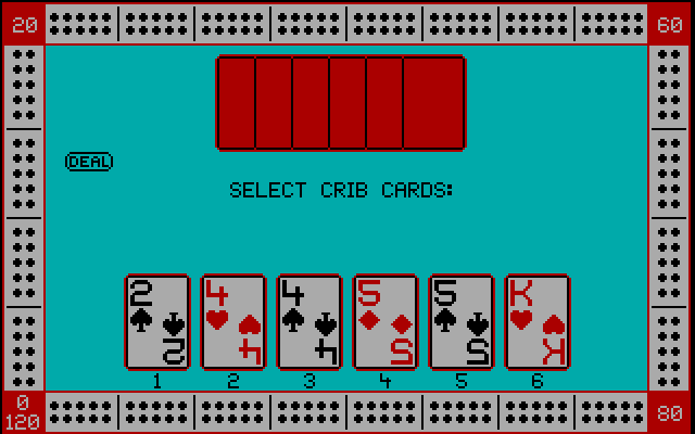 Cribbage IBM PC/Compatibles Screenshot: Game start.