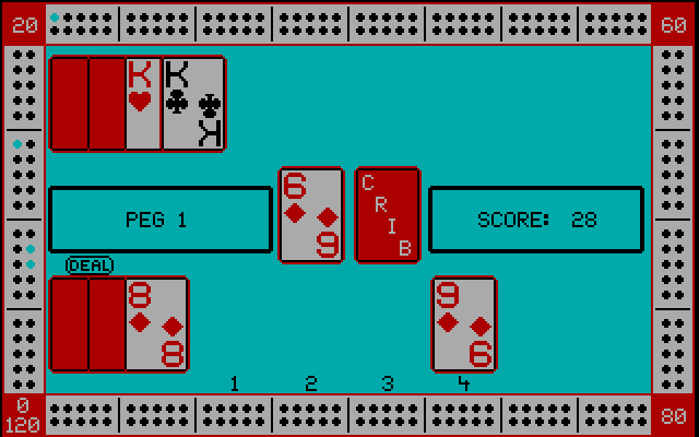 Cribbage IBM PC/Compatibles Screenshot: Moving pegs.