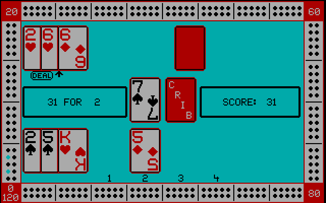 Cribbage IBM PC/Compatibles Screenshot: Playing a hand.