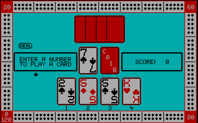 Cribbage IBM PC/Compatibles Screenshot: Enter a number to play a card.