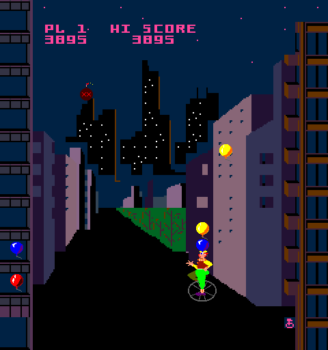 Kick Arcade Screenshot: Catch the balloons while avoiding the bombs.