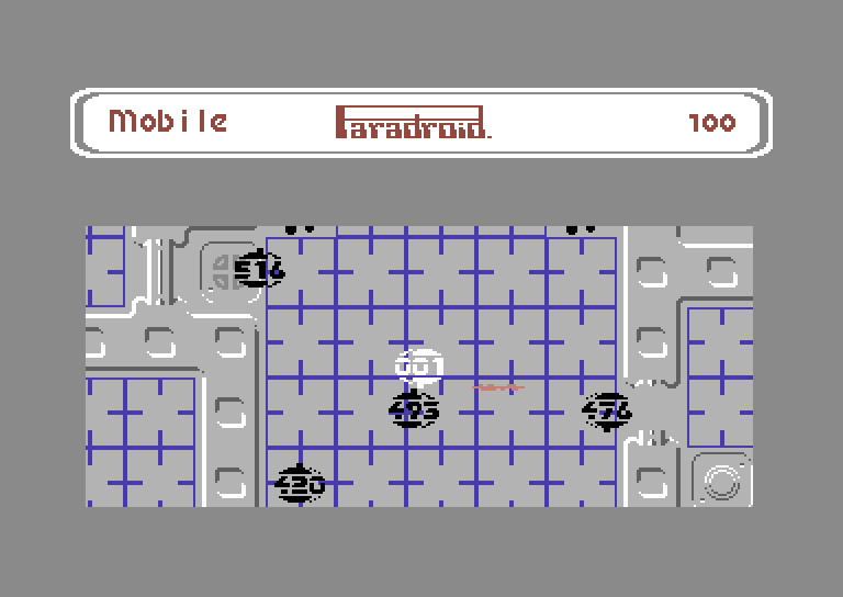 Paradroid Commodore 64 Screenshot: Surrounded by hostile robots!