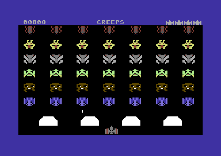 Space Games Commodore 64 Screenshot: Creeps - Game start.