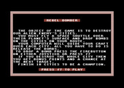 Space Games for Commodore 64 - Rebel Bomber - Game instructions.
