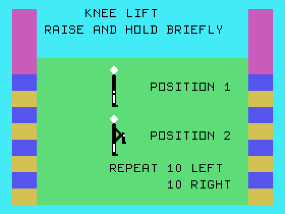 Physical Fitness TI-99/4A Screenshot: Time for some knee lifts...