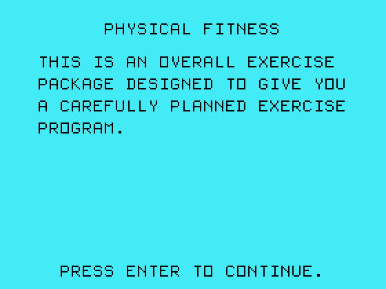 Physical Fitness TI-99/4A Screenshot: Introduction...