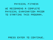 Physical Fitness for TI-99/4A - A physical examination is recommended before using this program...