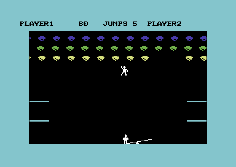 Clowns Commodore 64 Screenshot: Trying to reach the balloons...