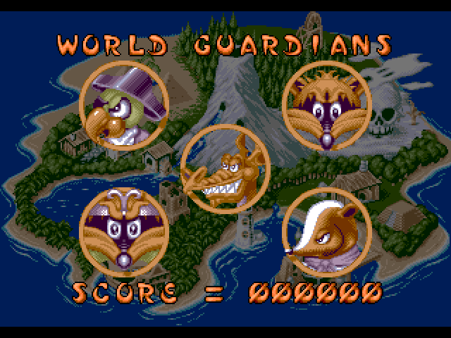 Puggsy Amiga Screenshot: Here are the guardians found in the next world.