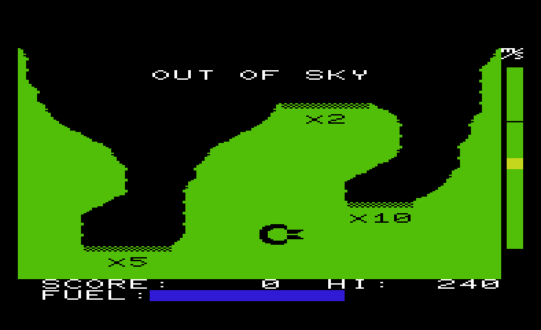 Jupiter Lander Commodore VIC-20 Screenshot: Don't leave the top of the screen...