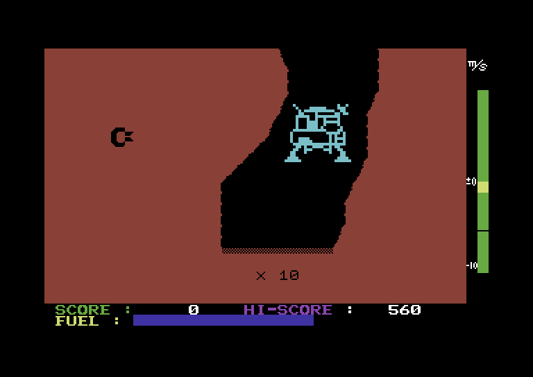 Jupiter Lander Commodore 64 Screenshot: Almost reached the x10 landing pad...