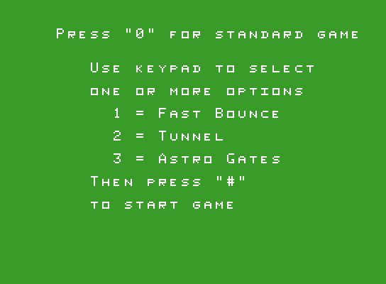Omega Race ColecoVision Screenshot: You can select a few additional game options.