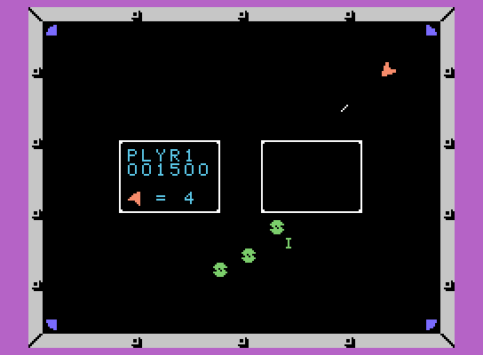 Omega Race ColecoVision Screenshot: You can optionally have a tunnel in the middle of the screen.