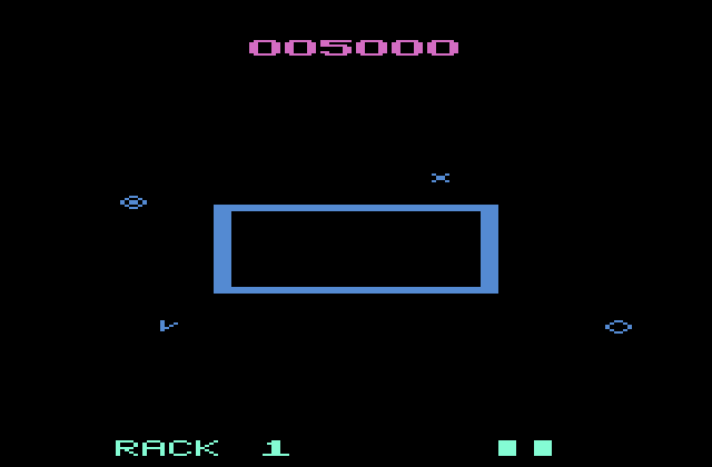 Omega Race Atari 2600 Screenshot: Only a few opponents left as I circle around the screen.