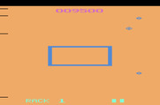 Omega Race for Atari 2600 - I've been hit! The screen flashes different colors.