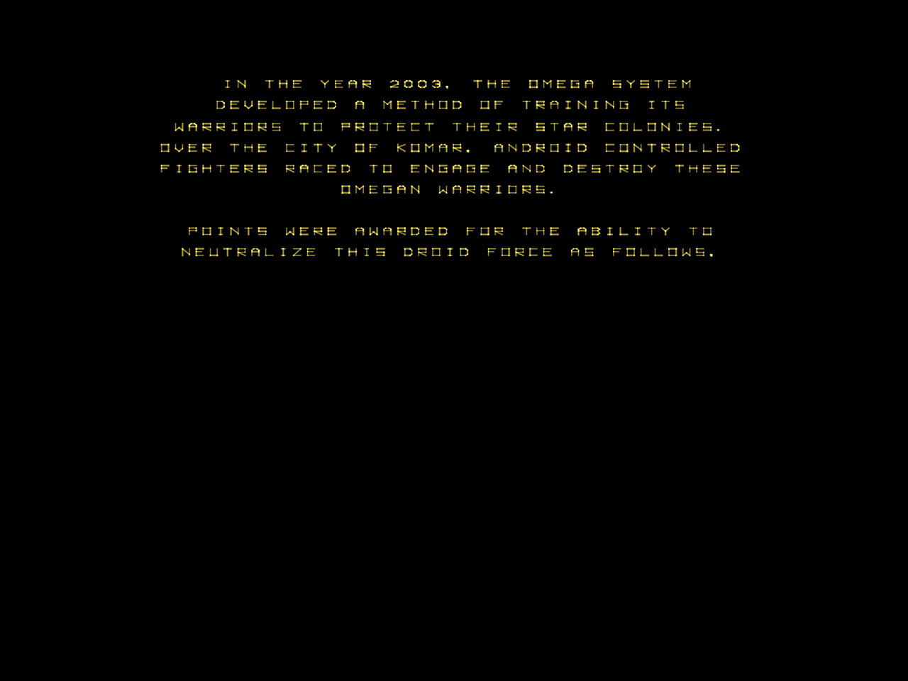 Omega Race Arcade Screenshot: Game introduction.