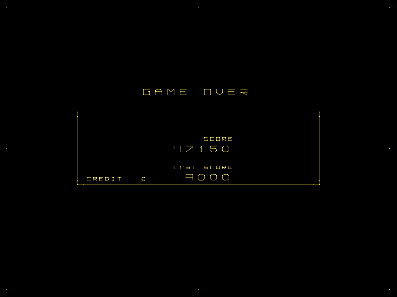 Omega Race Arcade Screenshot: Game over.