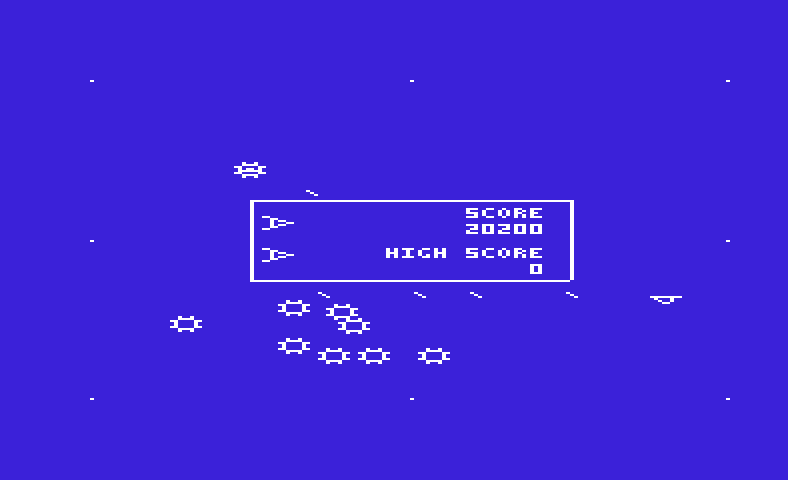 Omega Race Commodore VIC-20 Screenshot: Blue background, one of several available color selections.