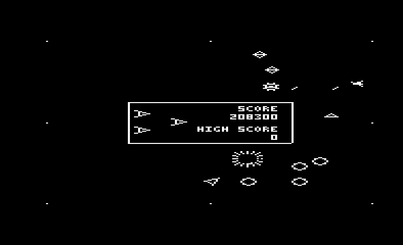 Omega Race Commodore VIC-20 Screenshot: One opponent destroyed, many more to go...