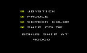 Omega Race for Commodore VIC-20 - The main menu and game options.