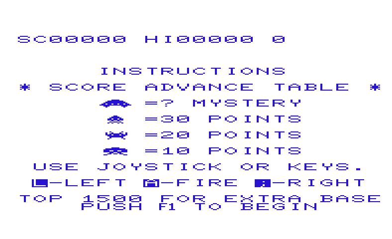 VIC Avenger Commodore VIC-20 Screenshot: Starting screen and game instructions.